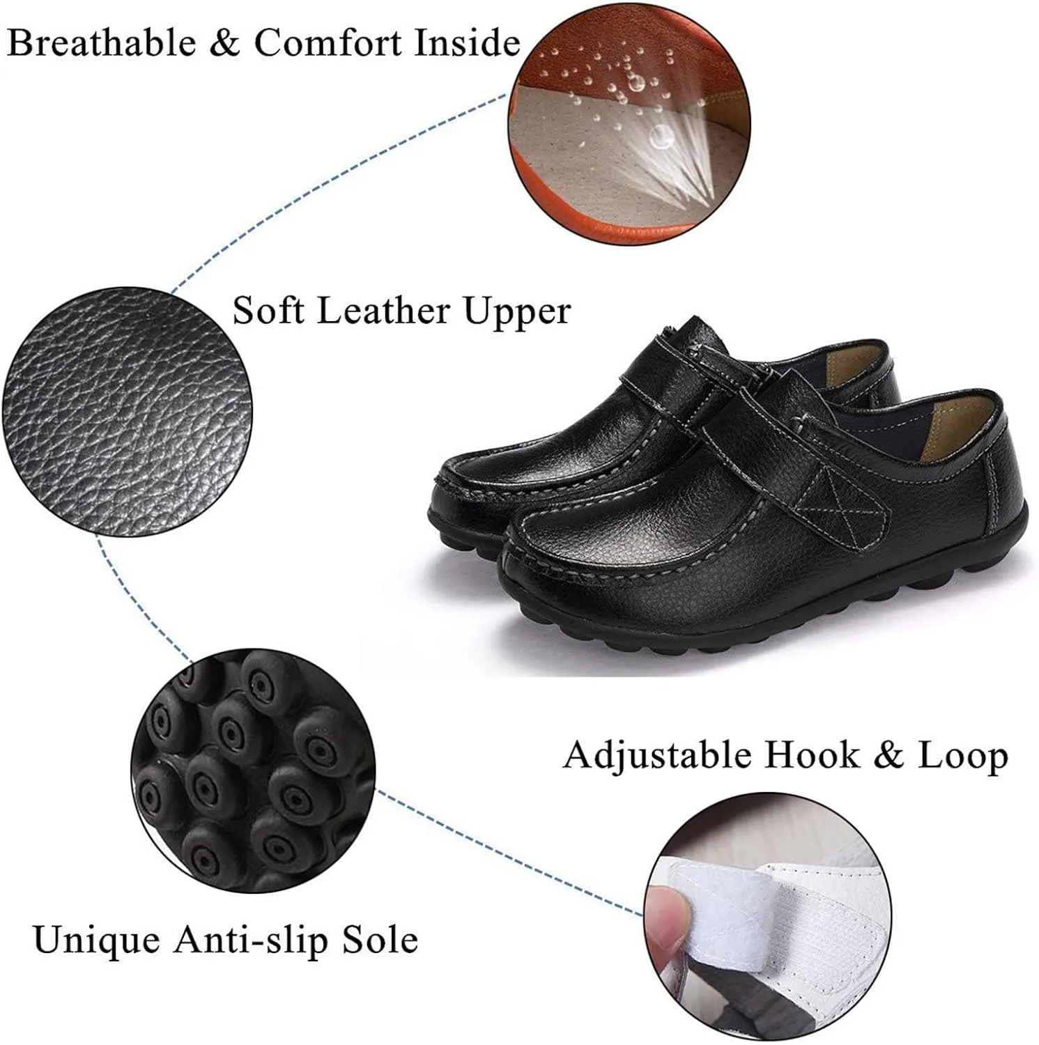 SOLPNOW Women's Soft Leather Adjustable Loafers,Winter Fleece Warm Casual Work Office Flats,Doctor Nurse Shoes