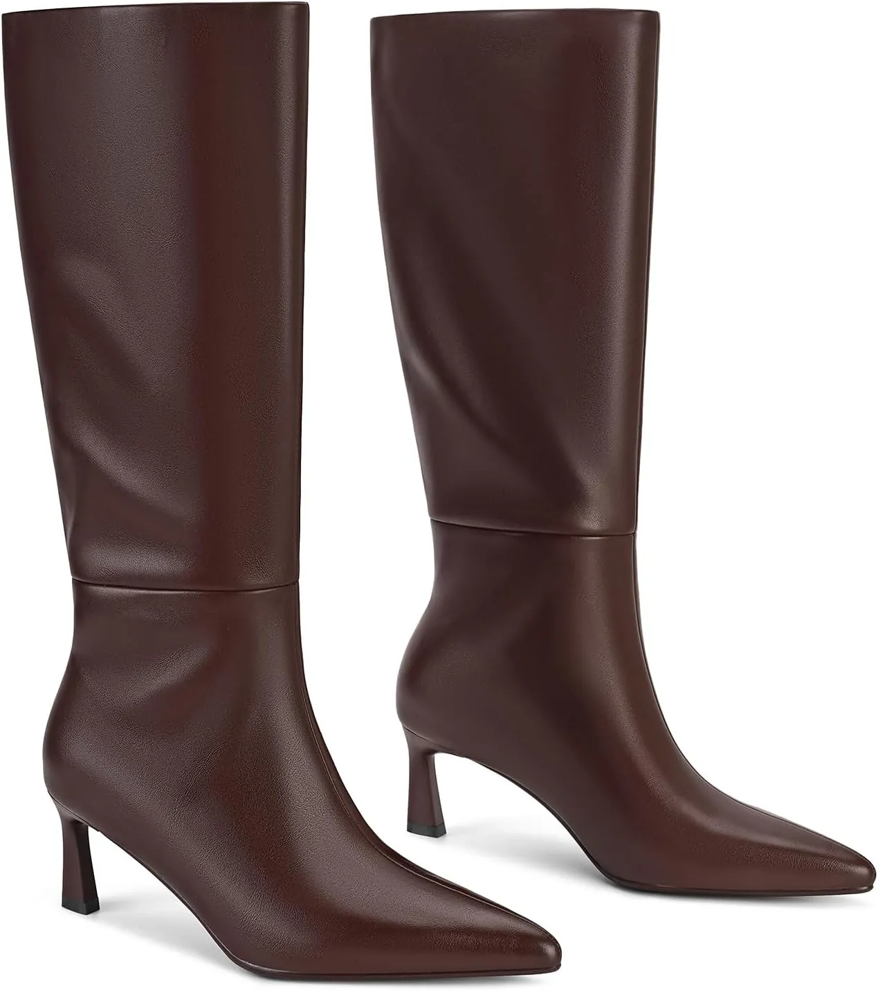 SOVANYOU Kitten Heel Knee High Boots for Women Pointed Toe Tall Boots Wide Calf Boots with Pull-on Style