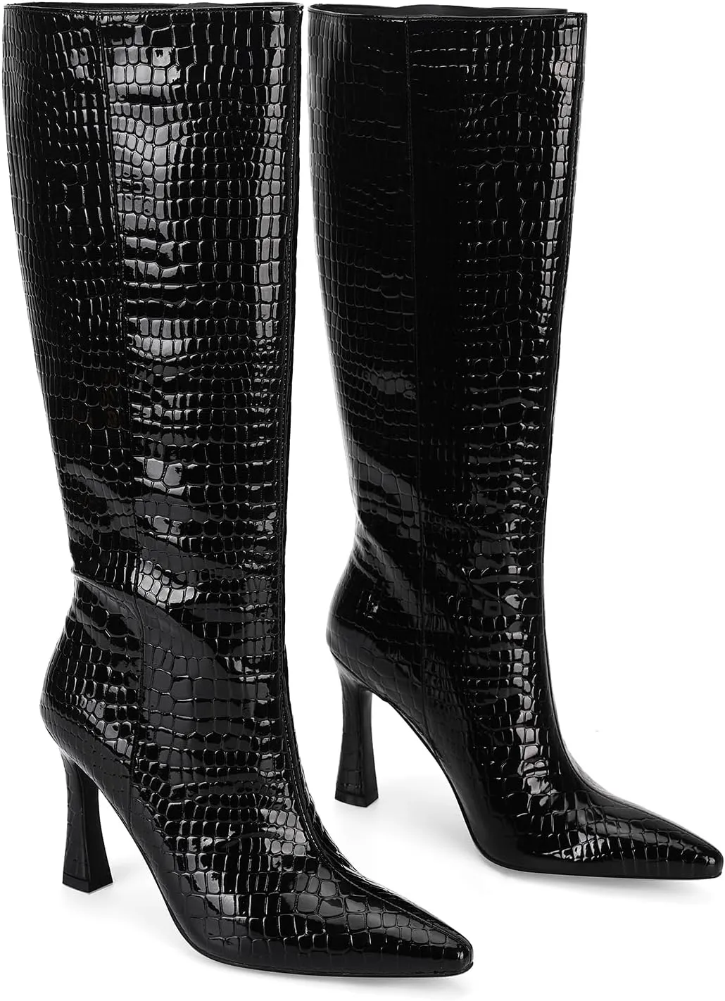 SOVANYOU Kitten Heel Knee High Boots for Women Pointed Toe Tall Boots Wide Calf Boots with Pull-on Style