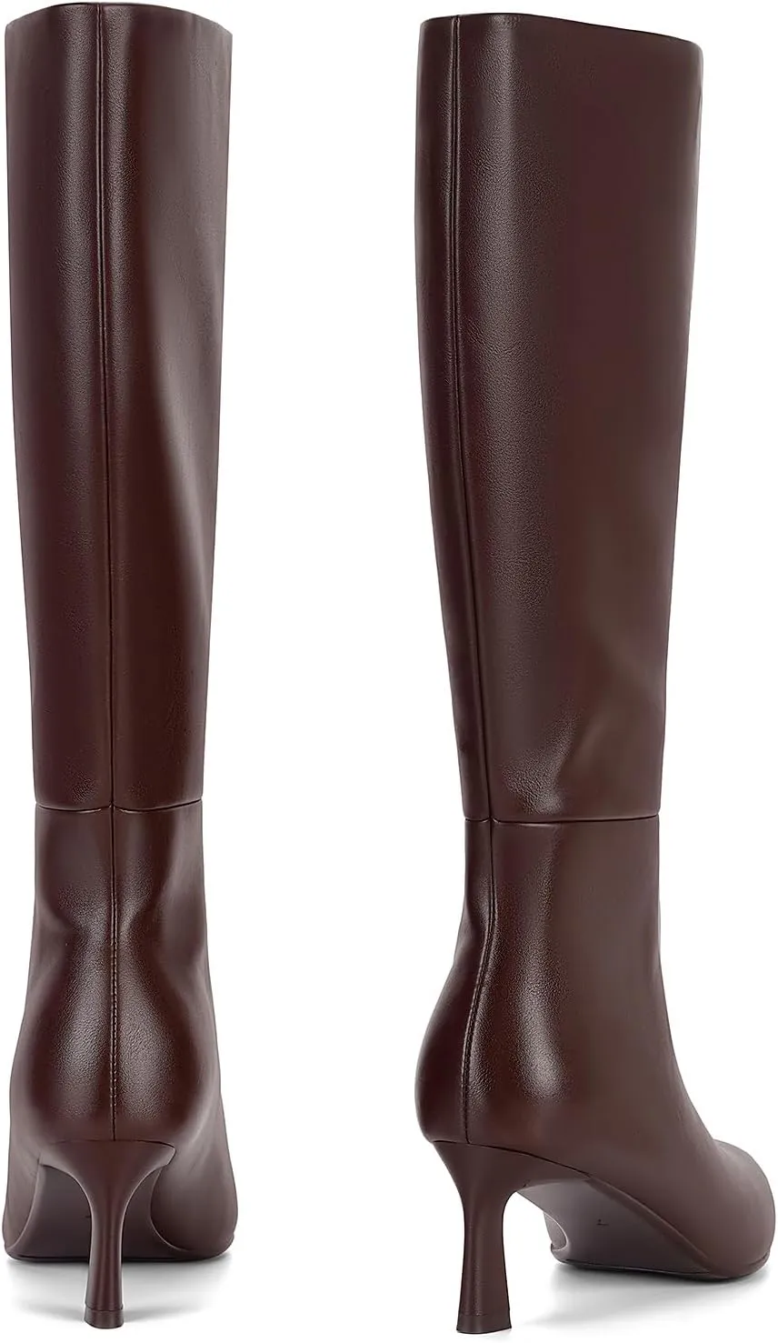 SOVANYOU Kitten Heel Knee High Boots for Women Pointed Toe Tall Boots Wide Calf Boots with Pull-on Style