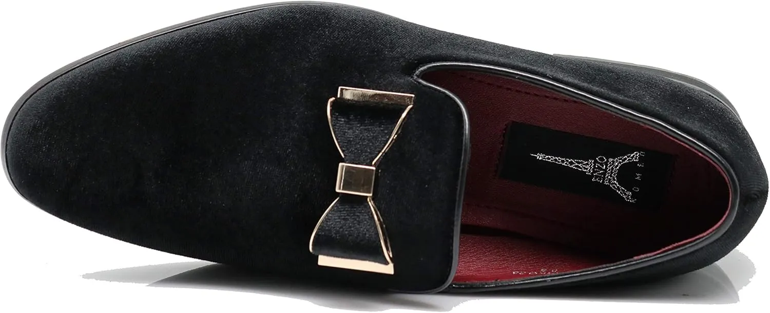 SPK23 Men's Vintage Bow Tie Velvet Dress Loafers Slip On Fashion Shoes Classic Tuxedo Formal Shoes