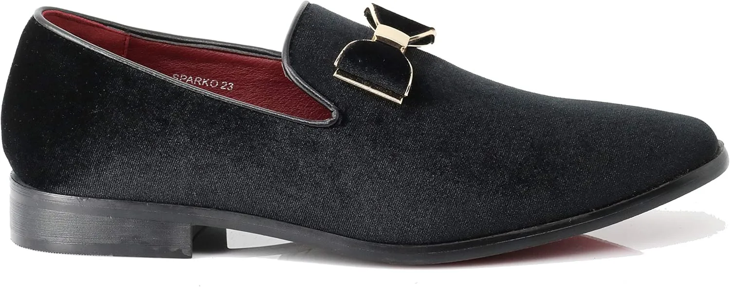 SPK23 Men's Vintage Bow Tie Velvet Dress Loafers Slip On Fashion Shoes Classic Tuxedo Formal Shoes