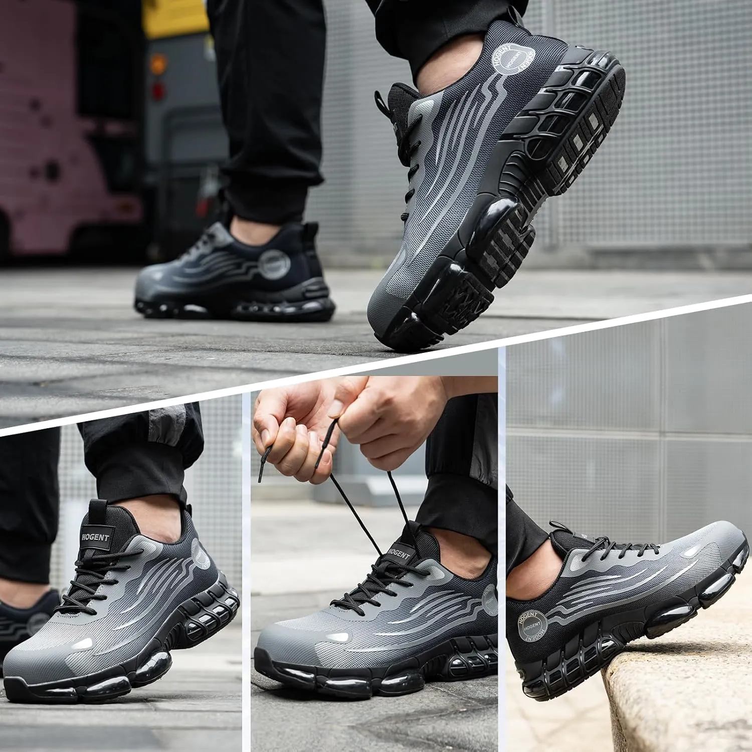 Steel Toe Shoes for Men Women Composite Toe Work Sneakers Indestructible Safety Tennis Shoes Lightweight Breathable Construction Sneakers Puncture Proof Air Cushion Ergonomic Design