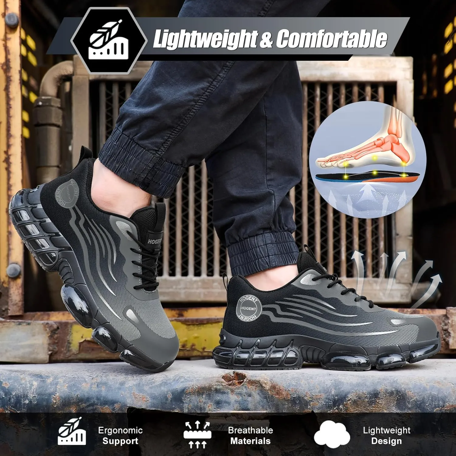 Steel Toe Shoes for Men Women Composite Toe Work Sneakers Indestructible Safety Tennis Shoes Lightweight Breathable Construction Sneakers Puncture Proof Air Cushion Ergonomic Design