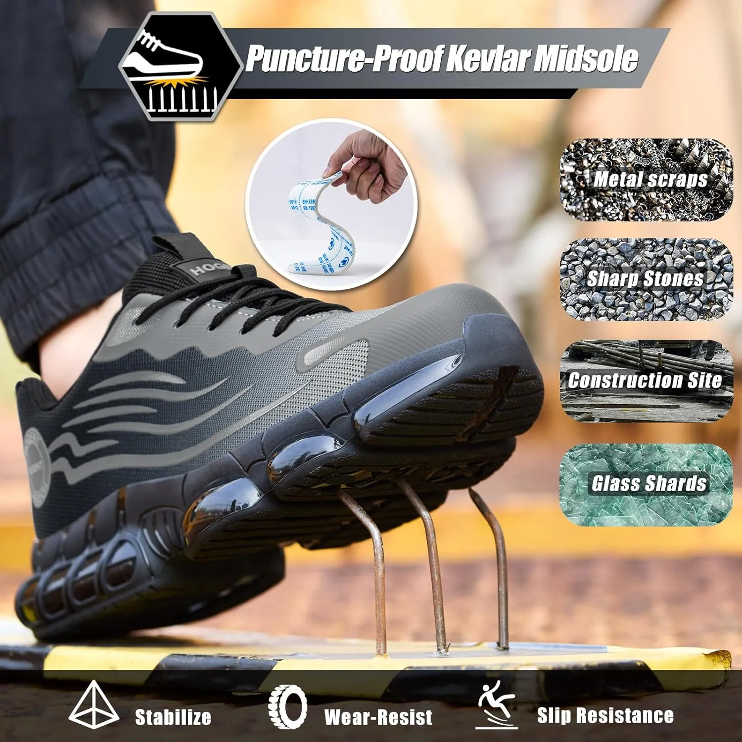 Steel Toe Shoes for Men Women Composite Toe Work Sneakers Indestructible Safety Tennis Shoes Lightweight Breathable Construction Sneakers Puncture Proof Air Cushion Ergonomic Design