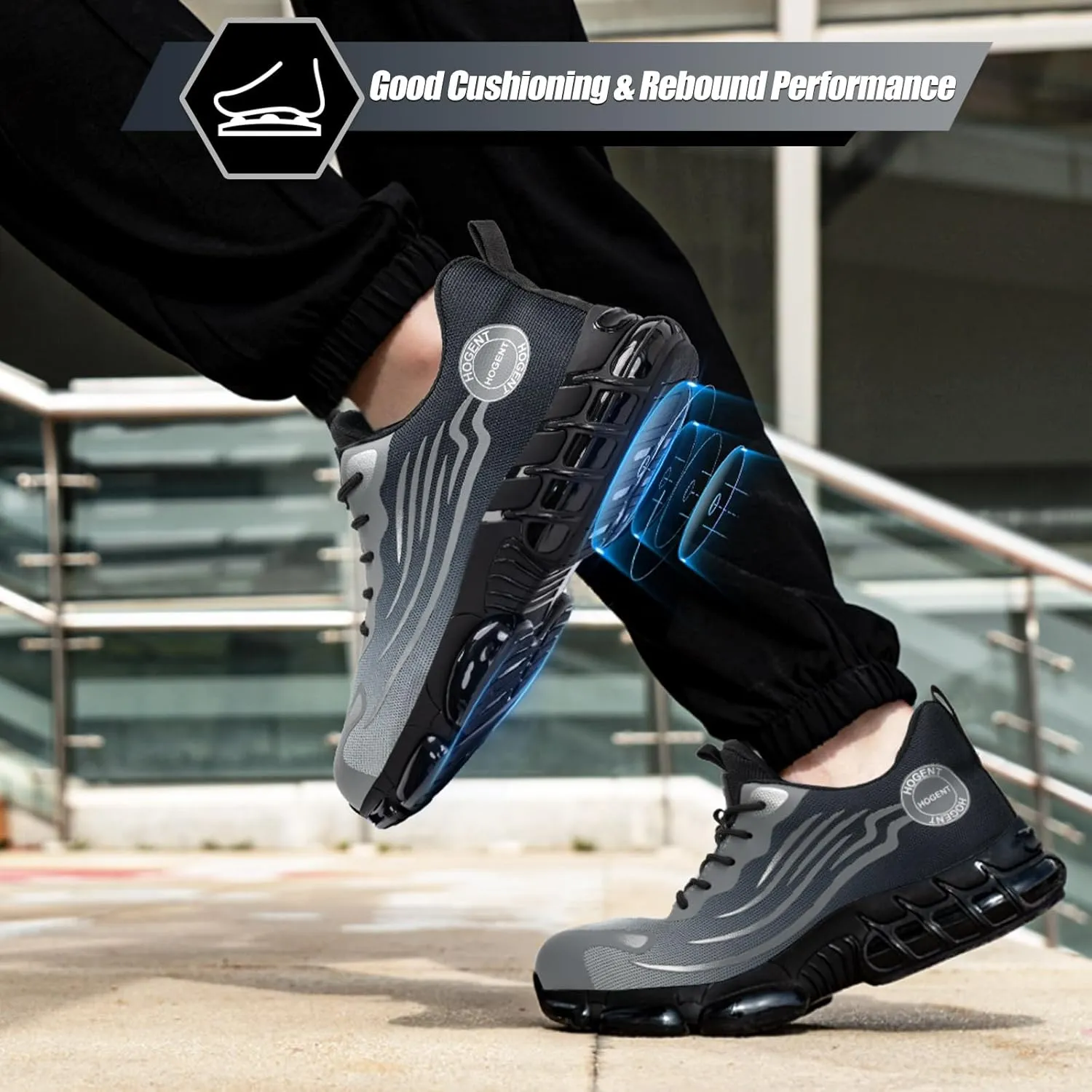 Steel Toe Shoes for Men Women Composite Toe Work Sneakers Indestructible Safety Tennis Shoes Lightweight Breathable Construction Sneakers Puncture Proof Air Cushion Ergonomic Design