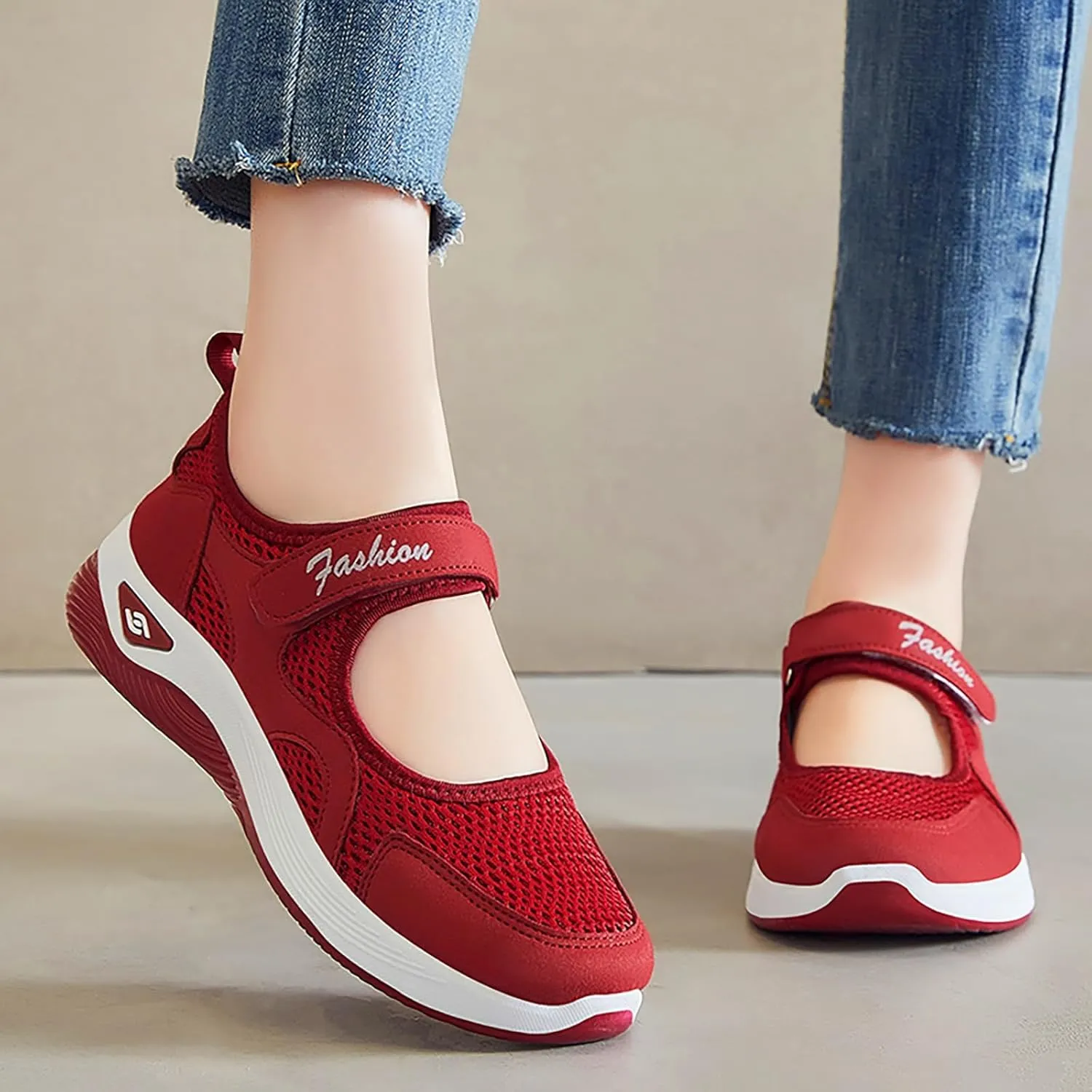 Summer Walking Shoes Women Non-Slip Adjustable Breathable Wedges Slip-On Sneaker Casual Nursing Orthotic Lightweight Shoes Fashion Arch Support Closed Toe Shoe