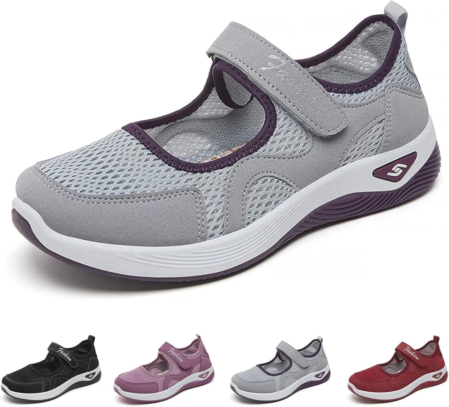 Summer Walking Shoes Women Non-Slip Adjustable Breathable Wedges Slip-On Sneaker Casual Nursing Orthotic Lightweight Shoes Fashion Arch Support Closed Toe Shoe