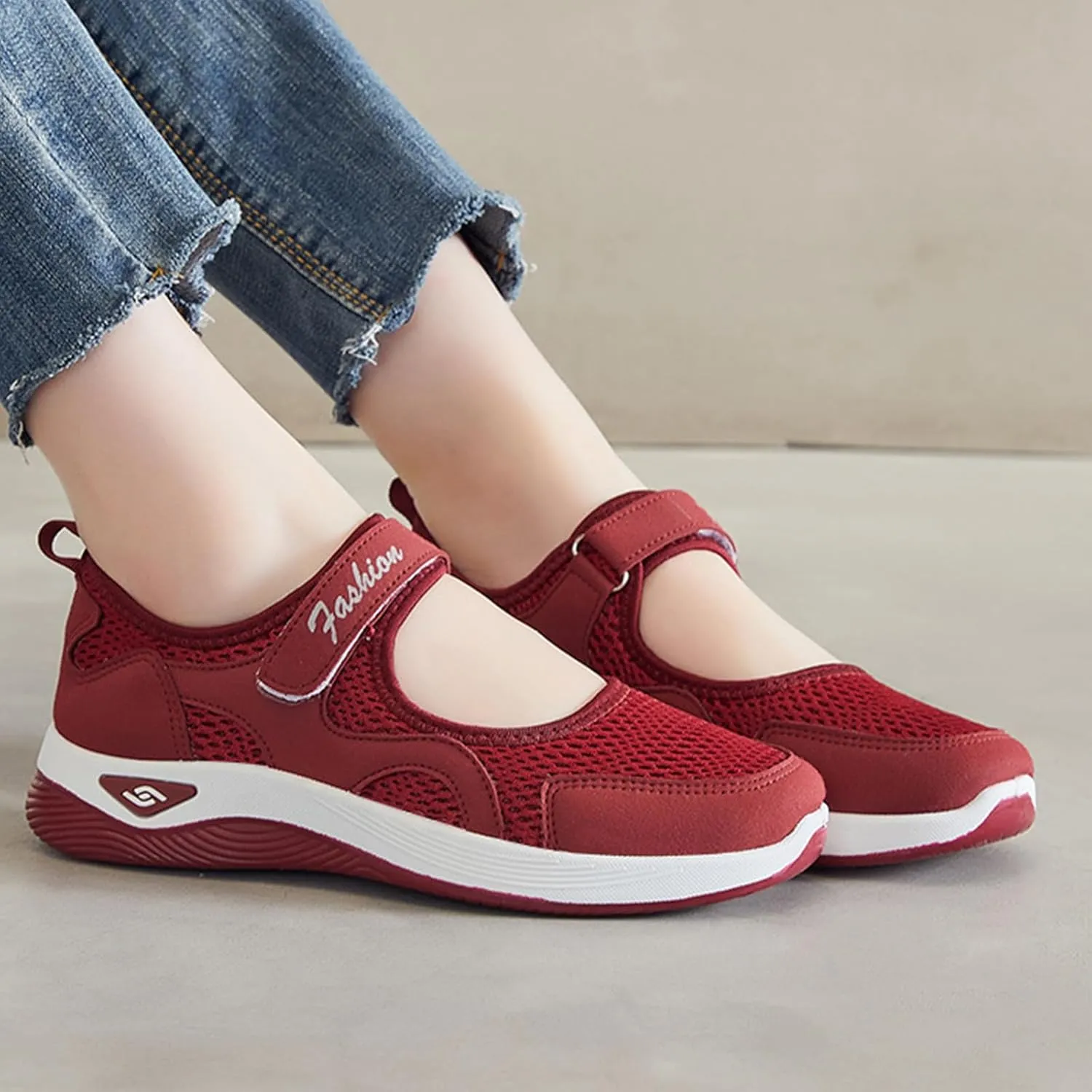 Summer Walking Shoes Women Non-Slip Adjustable Breathable Wedges Slip-On Sneaker Casual Nursing Orthotic Lightweight Shoes Fashion Arch Support Closed Toe Shoe