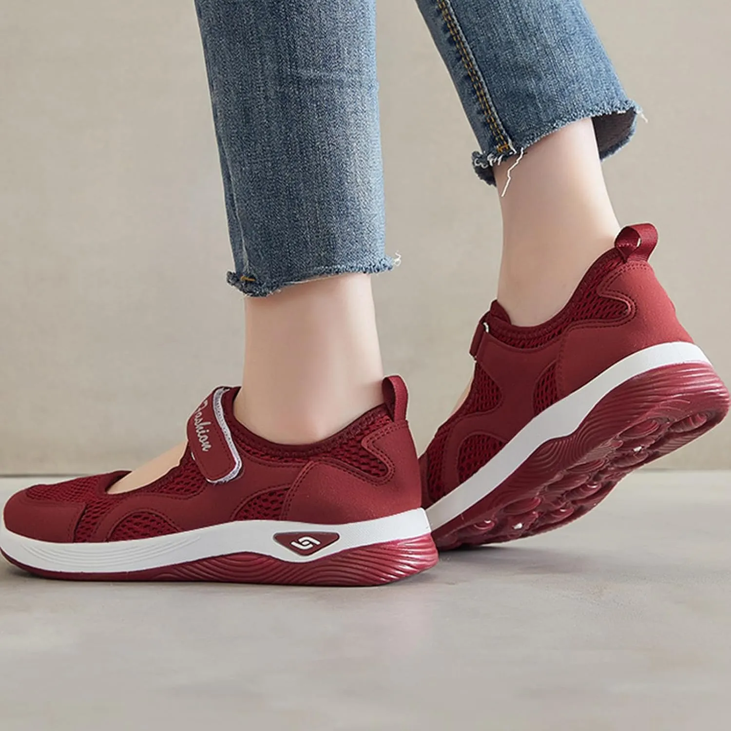 Summer Walking Shoes Women Non-Slip Adjustable Breathable Wedges Slip-On Sneaker Casual Nursing Orthotic Lightweight Shoes Fashion Arch Support Closed Toe Shoe