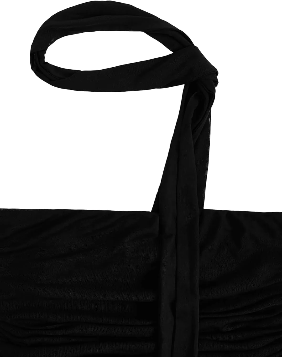 SweatyRocks Women's Ruched Sheer Mesh Strapless Tube Top Sleeveless Slim Fitted Bandeau Top with Scarf