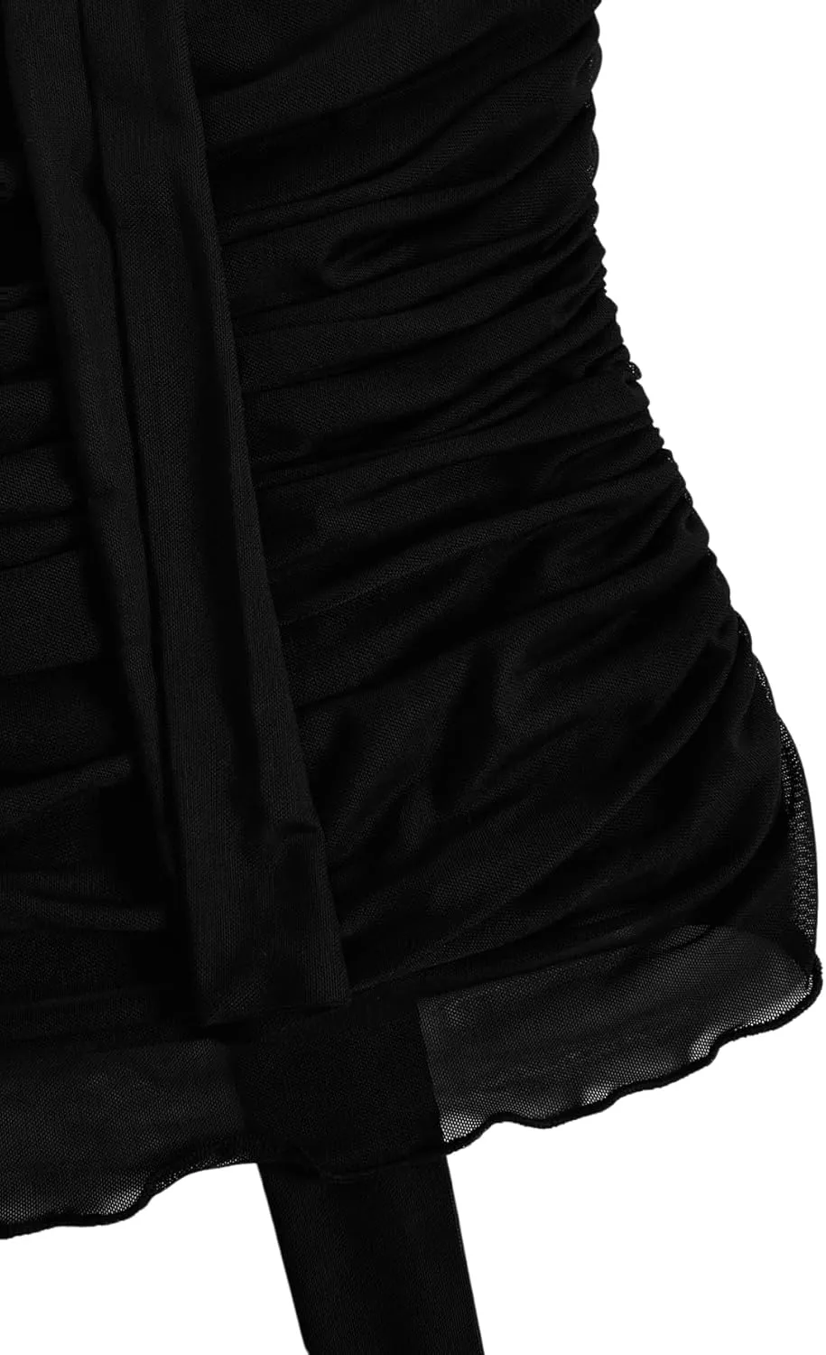 SweatyRocks Women's Ruched Sheer Mesh Strapless Tube Top Sleeveless Slim Fitted Bandeau Top with Scarf