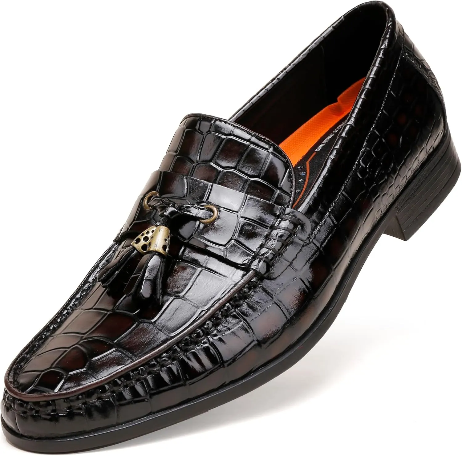 Tassel Loafers for Men, Crocodile Pattern Dress Shoes with Tassel Casual Classic Penny Loafers