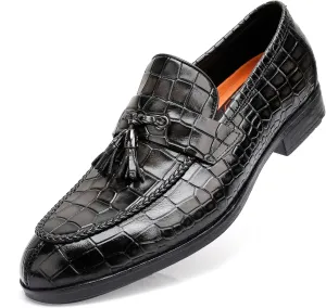 Tassel Loafers for Men, Crocodile Pattern Dress Shoes with Tassel Casual Classic Penny Loafers