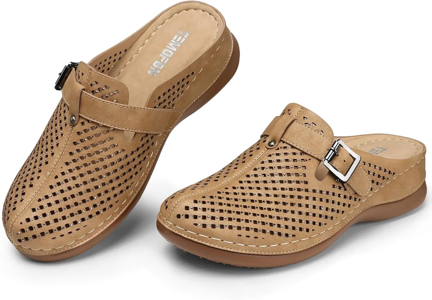 TEMOFON Clogs for Women Mules Slip on: Closed Toe Sandals, Summer Shoes Dressy, Comfortable Walking Wedge Clogs