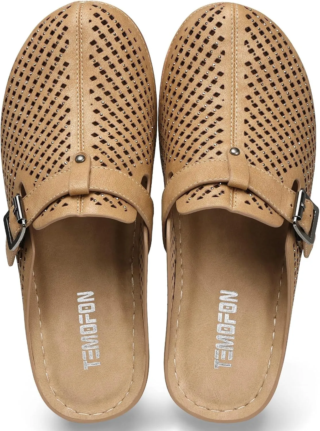 TEMOFON Clogs for Women Mules Slip on: Closed Toe Sandals, Summer Shoes Dressy, Comfortable Walking Wedge Clogs