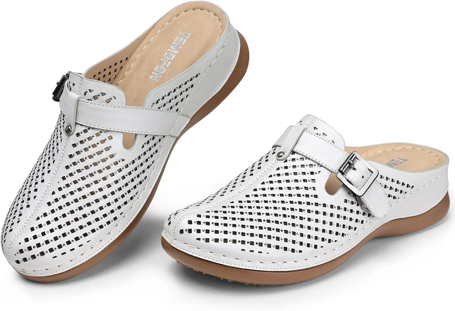 TEMOFON Clogs for Women Mules Slip on: Closed Toe Sandals, Summer Shoes Dressy, Comfortable Walking Wedge Clogs