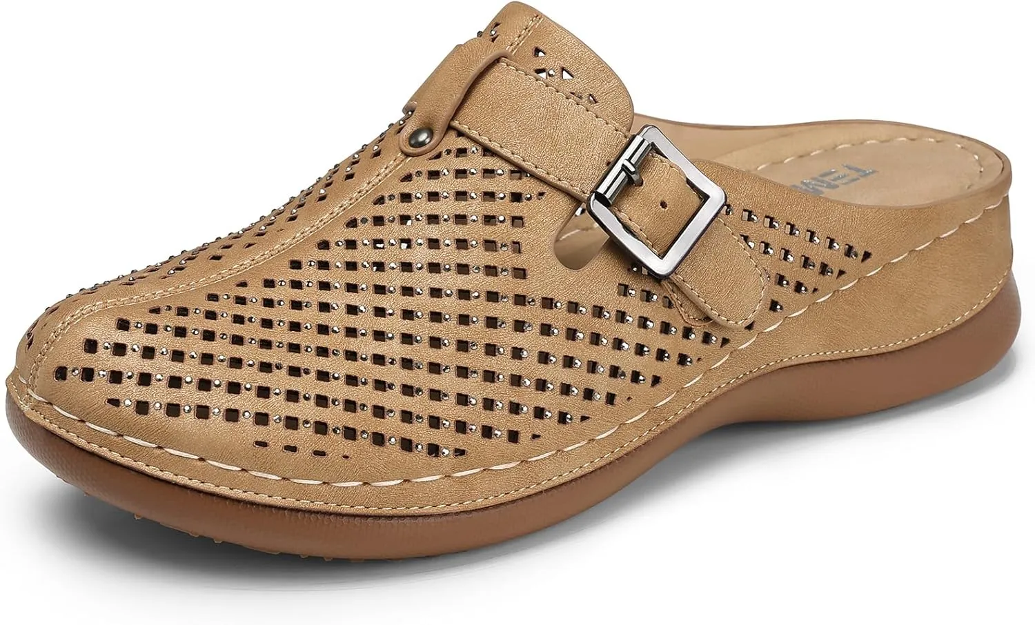 TEMOFON Clogs for Women Mules Slip on: Closed Toe Sandals, Summer Shoes Dressy, Comfortable Walking Wedge Clogs