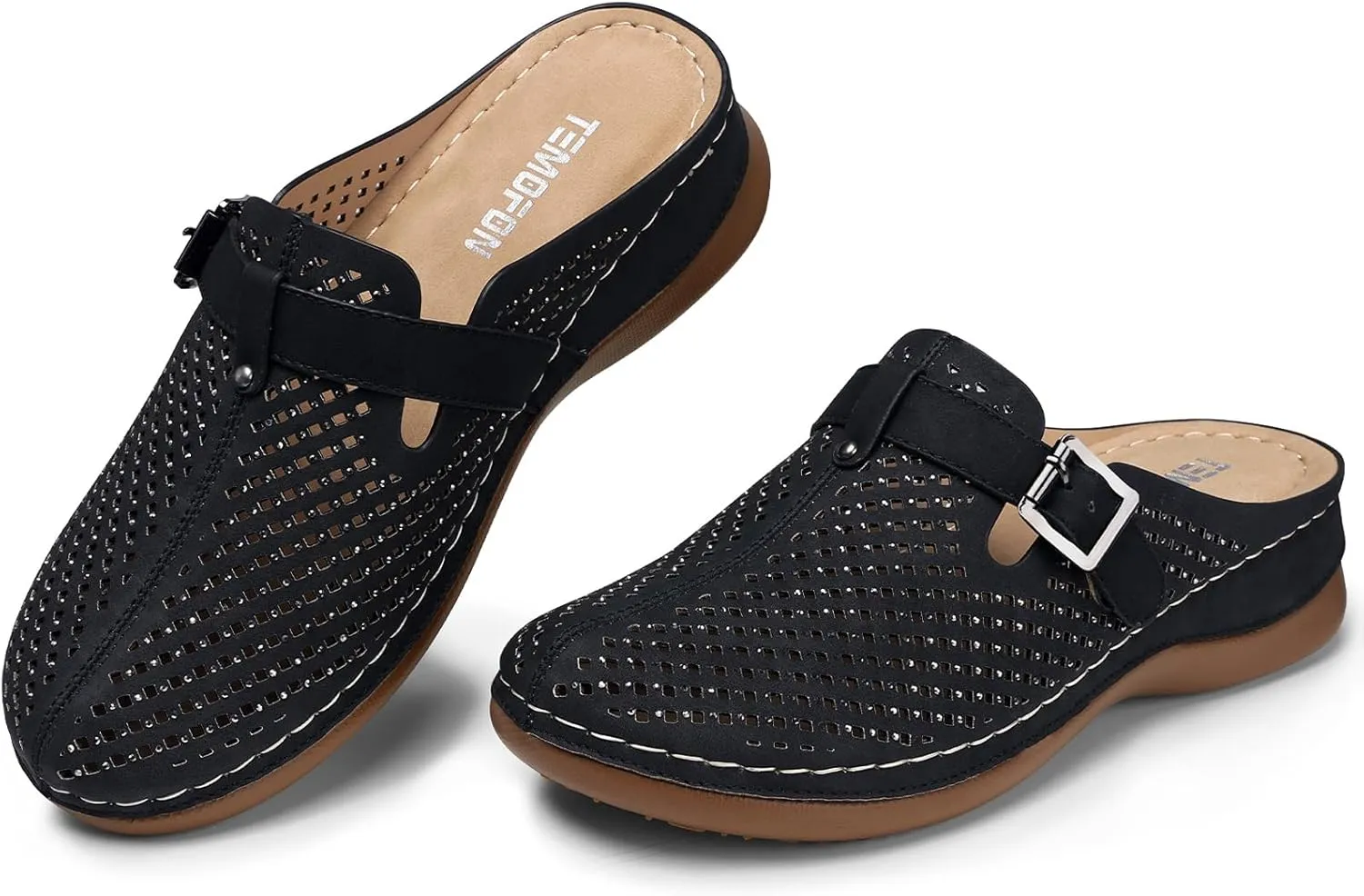 TEMOFON Clogs for Women Mules Slip on: Closed Toe Sandals, Summer Shoes Dressy, Comfortable Walking Wedge Clogs