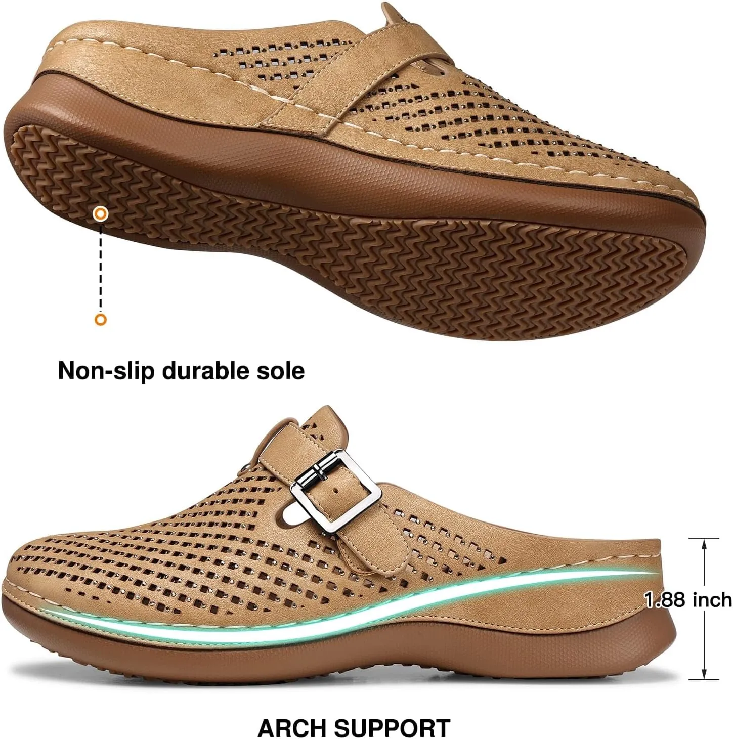 TEMOFON Clogs for Women Mules Slip on: Closed Toe Sandals, Summer Shoes Dressy, Comfortable Walking Wedge Clogs