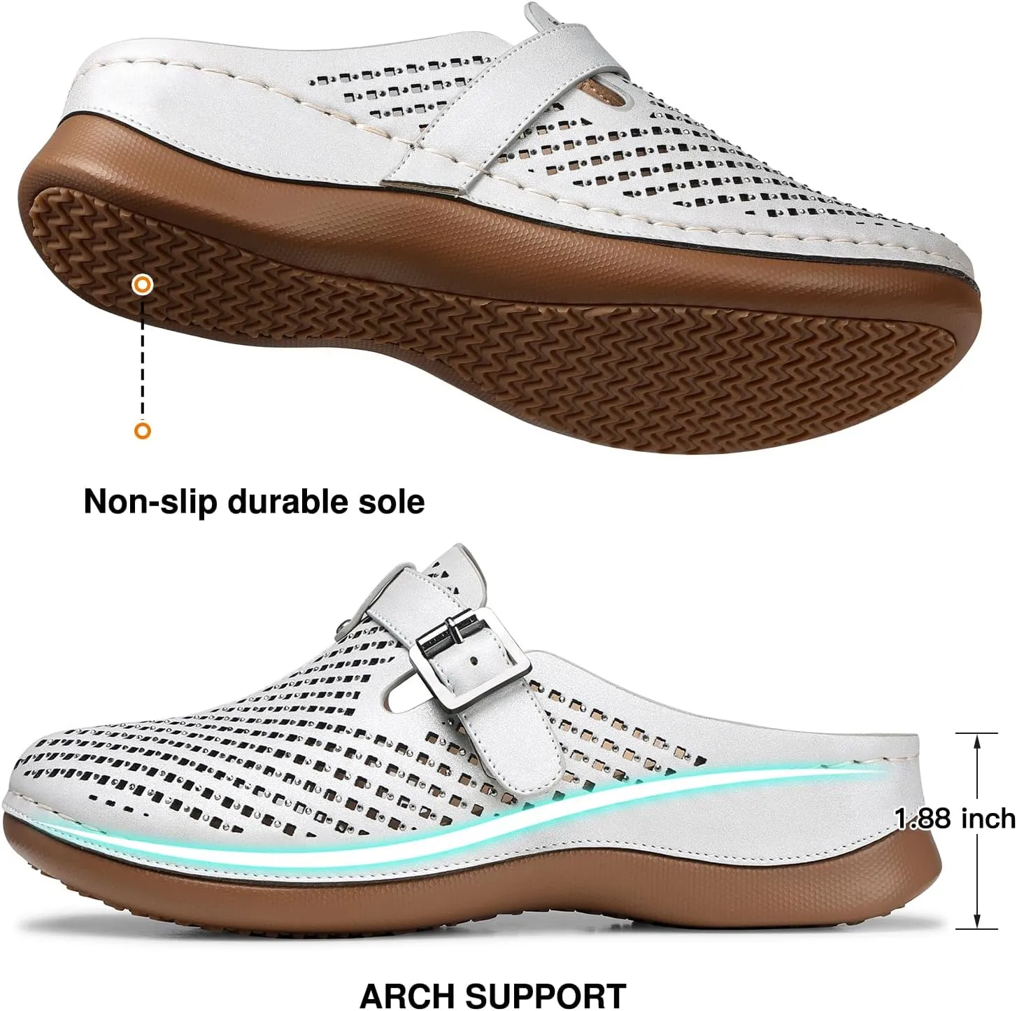 TEMOFON Clogs for Women Mules Slip on: Closed Toe Sandals, Summer Shoes Dressy, Comfortable Walking Wedge Clogs