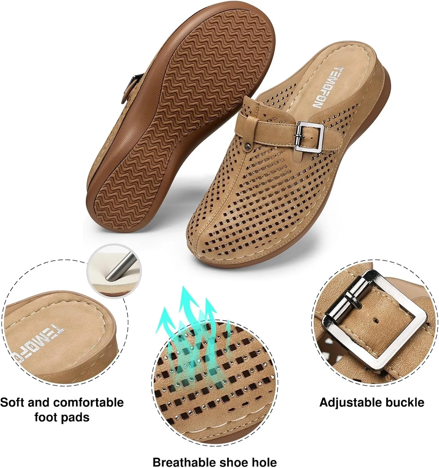TEMOFON Clogs for Women Mules Slip on: Closed Toe Sandals, Summer Shoes Dressy, Comfortable Walking Wedge Clogs