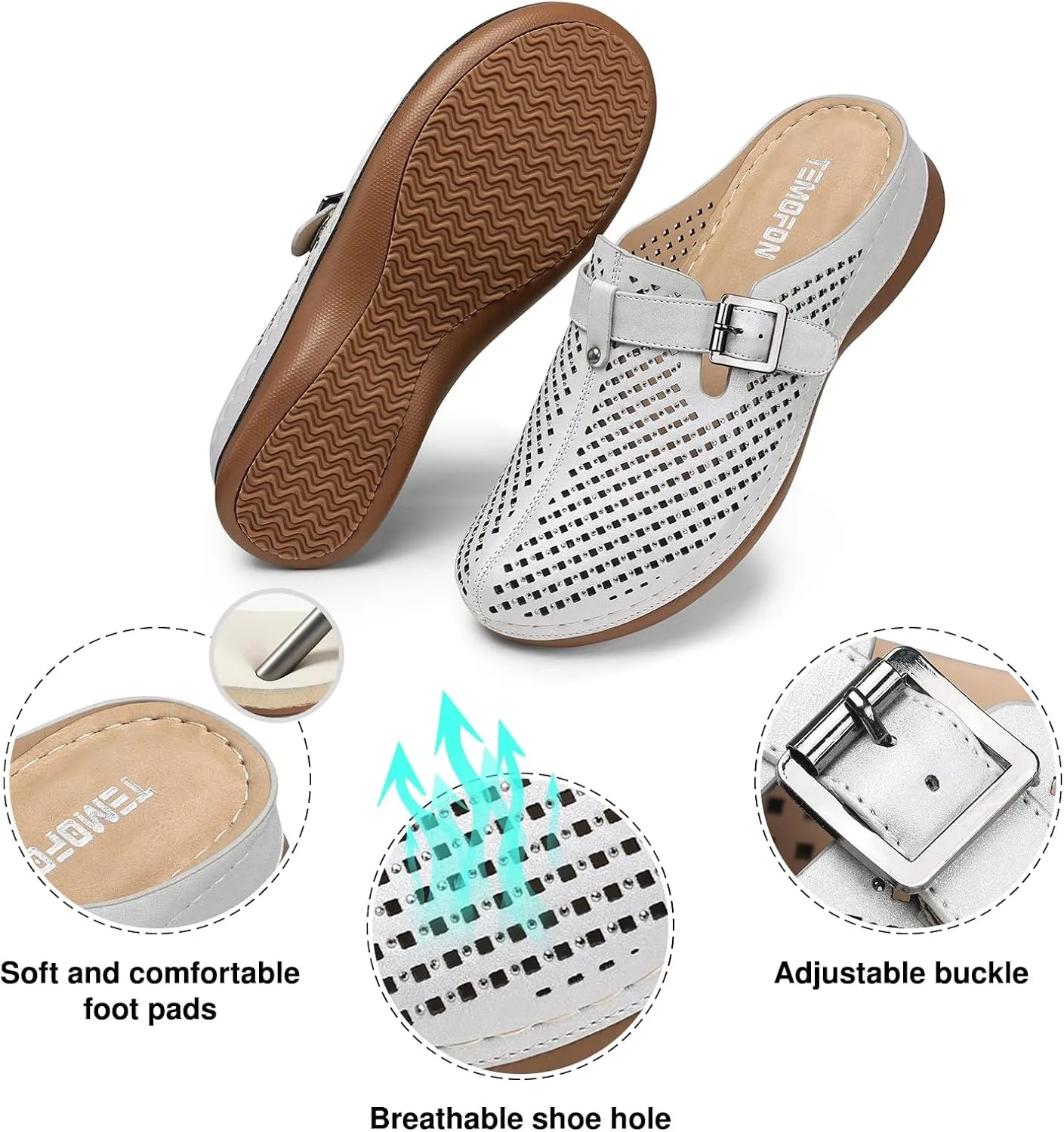 TEMOFON Clogs for Women Mules Slip on: Closed Toe Sandals, Summer Shoes Dressy, Comfortable Walking Wedge Clogs