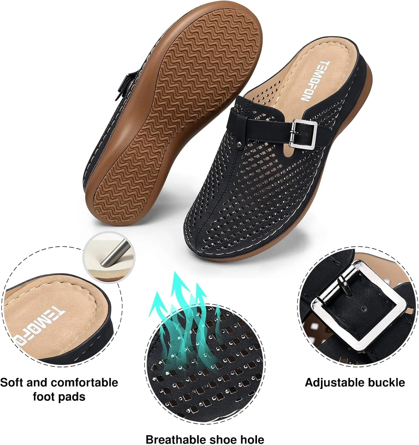 TEMOFON Clogs for Women Mules Slip on: Closed Toe Sandals, Summer Shoes Dressy, Comfortable Walking Wedge Clogs