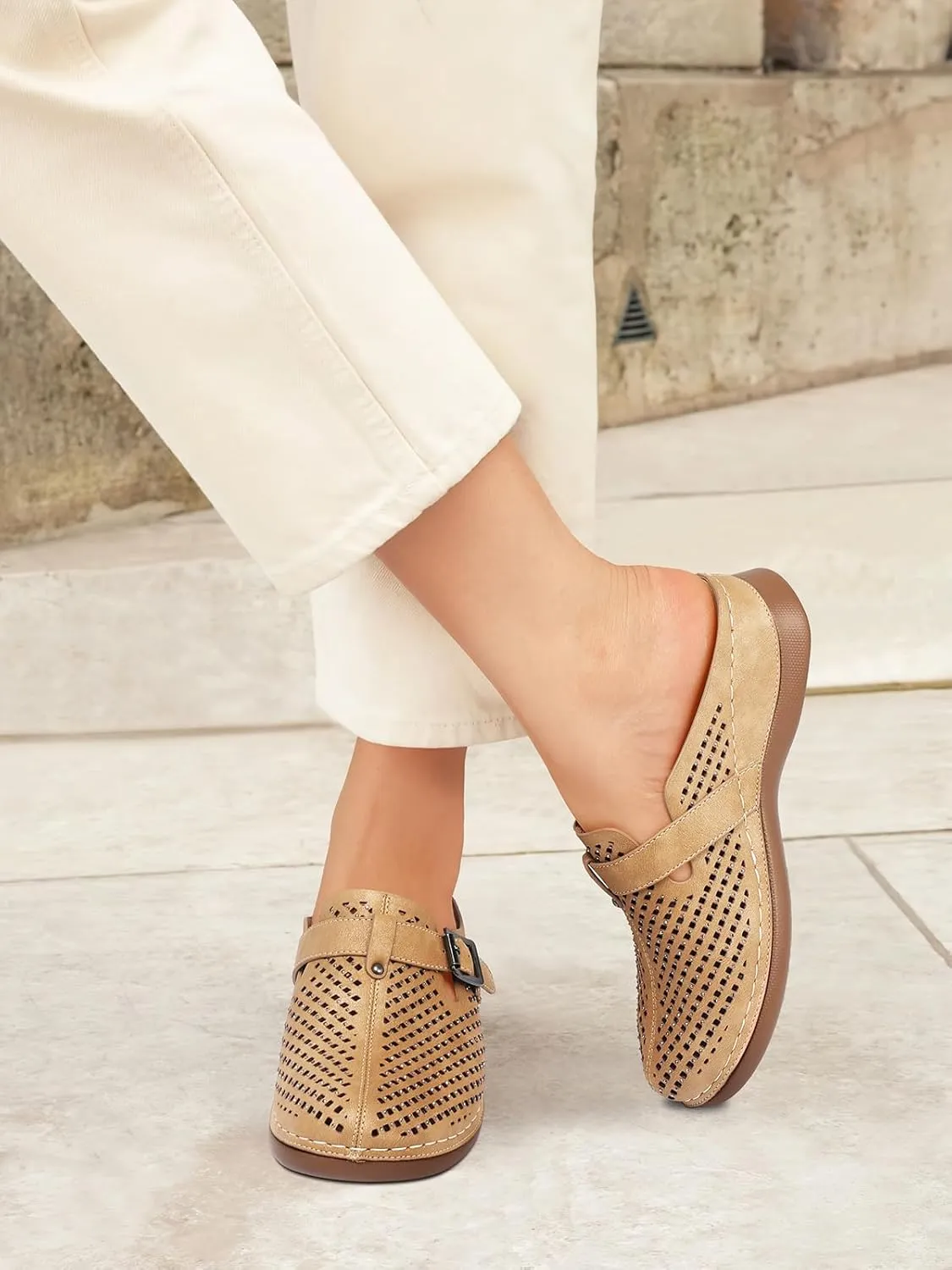 TEMOFON Clogs for Women Mules Slip on: Closed Toe Sandals, Summer Shoes Dressy, Comfortable Walking Wedge Clogs