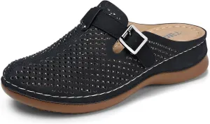 TEMOFON Clogs for Women Mules Slip on: Closed Toe Sandals, Summer Shoes Dressy, Comfortable Walking Wedge Clogs