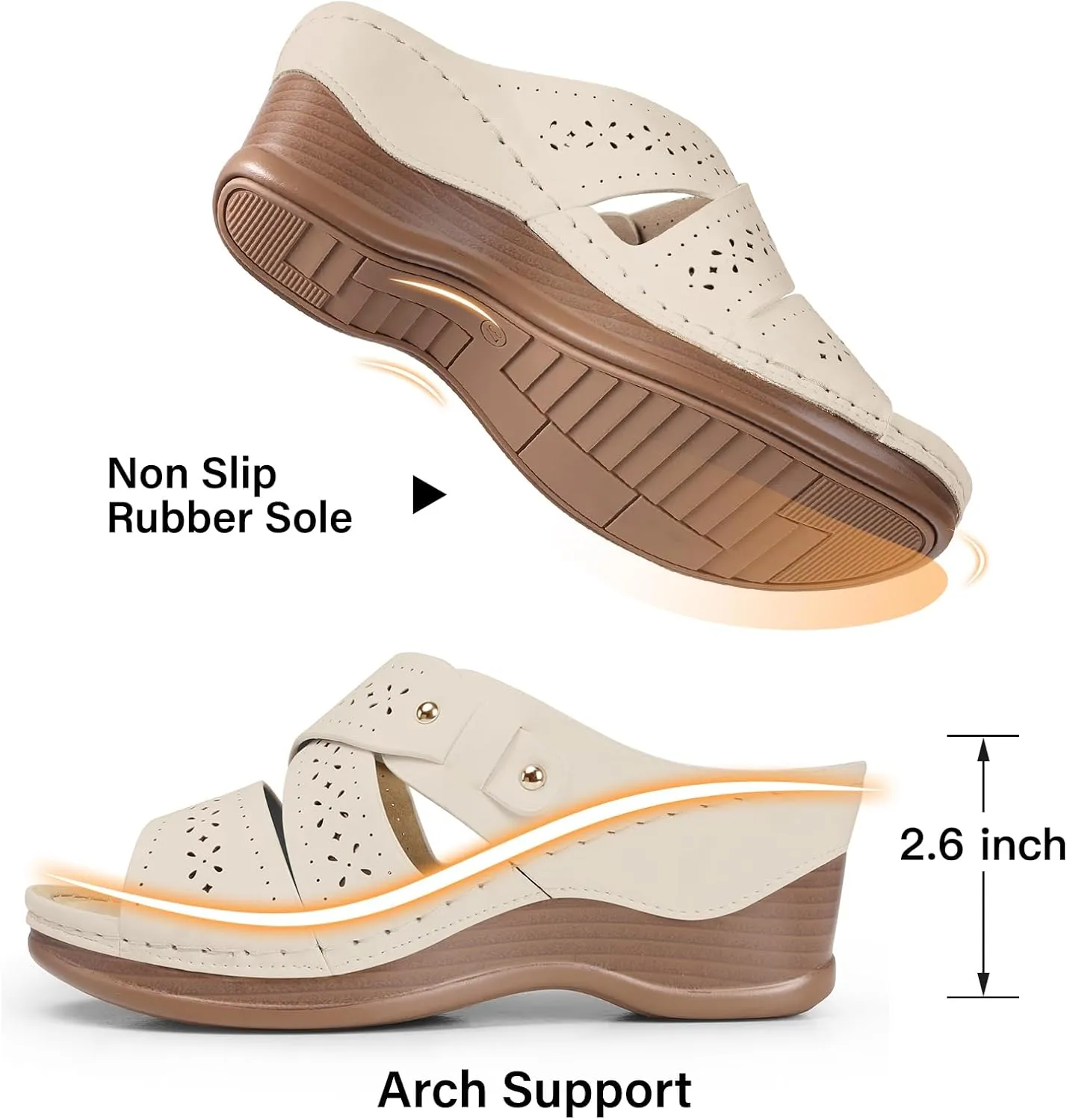 TEMOFON Wedge Sandals for Women Summer: Dressy Low Heel Sandals Black/Navy/White, Comfortable Walking, Arch support, Casual Slip on Summer Shoes, Size 5-11