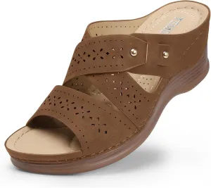 TEMOFON Wedge Sandals for Women Summer: Dressy Low Heel Sandals Black/Navy/White, Comfortable Walking, Arch support, Casual Slip on Summer Shoes, Size 5-11