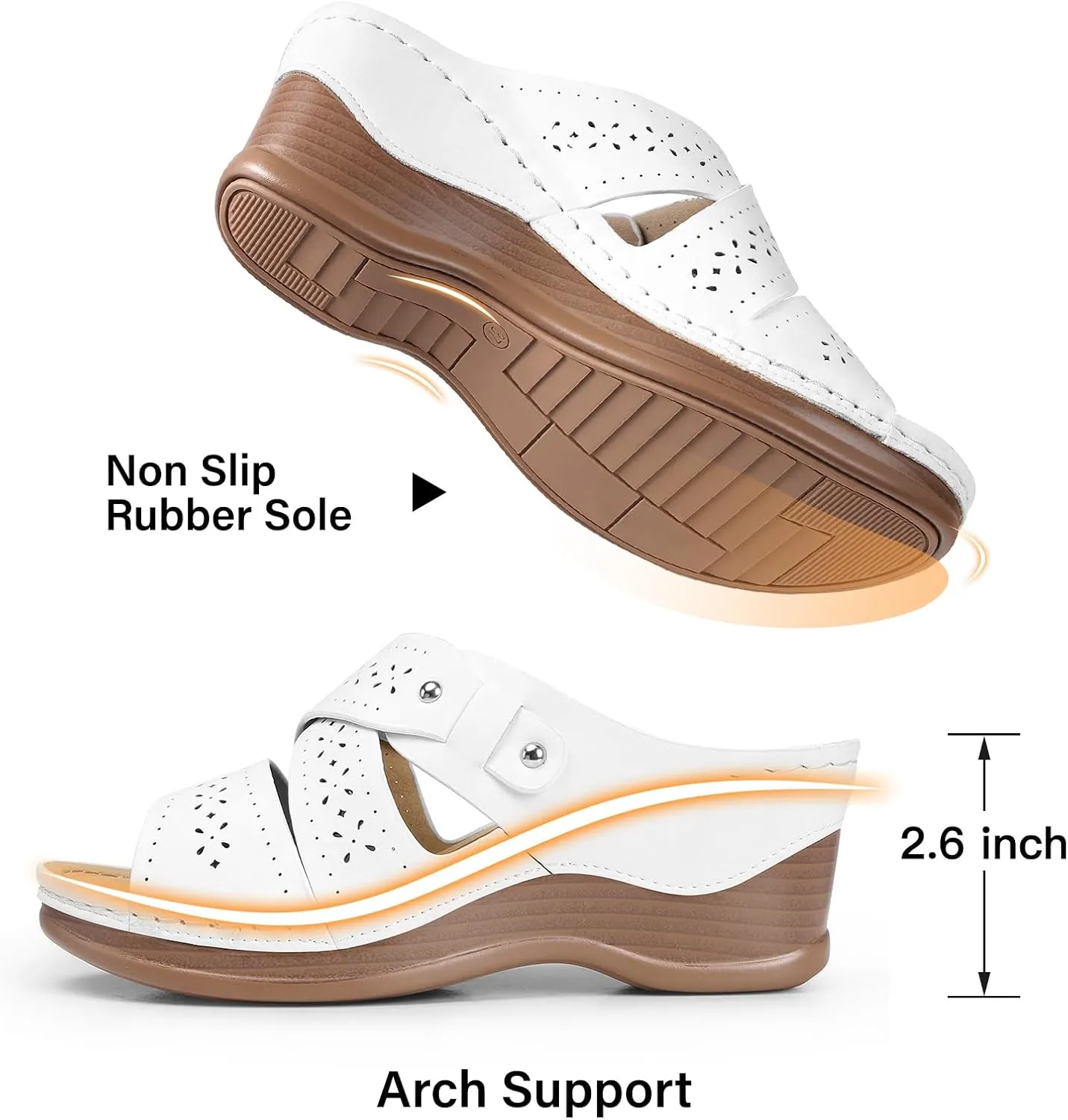 TEMOFON Wedge Sandals for Women Summer: Dressy Low Heel Sandals Black/Navy/White, Comfortable Walking, Arch support, Casual Slip on Summer Shoes, Size 5-11