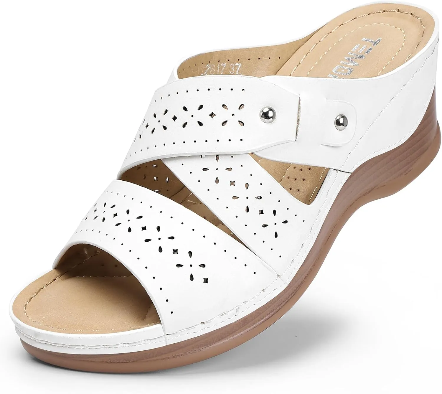 TEMOFON Wedge Sandals for Women Summer: Dressy Low Heel Sandals Black/Navy/White, Comfortable Walking, Arch support, Casual Slip on Summer Shoes, Size 5-11
