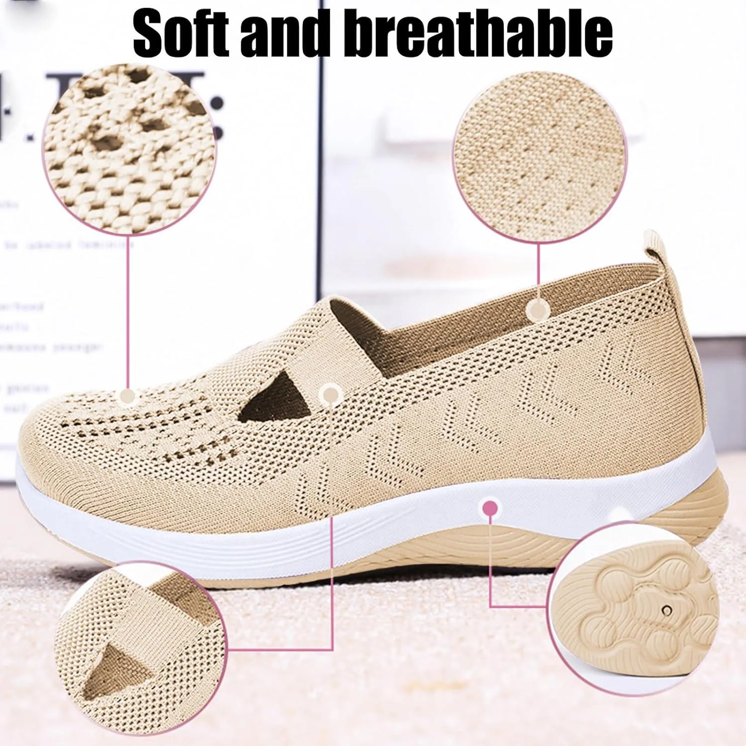 Thatrich Womens Orthopedic Sneakers Slip on Walking Shoes Breathable Soft Woven Shoe Non-Slip Mesh Up Footwear Lightweight Comfortable Arch Support Sneaker