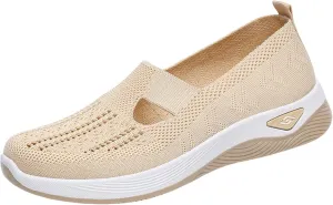Thatrich Womens Orthopedic Sneakers Slip on Walking Shoes Breathable Soft Woven Shoe Non-Slip Mesh Up Footwear Lightweight Comfortable Arch Support Sneaker