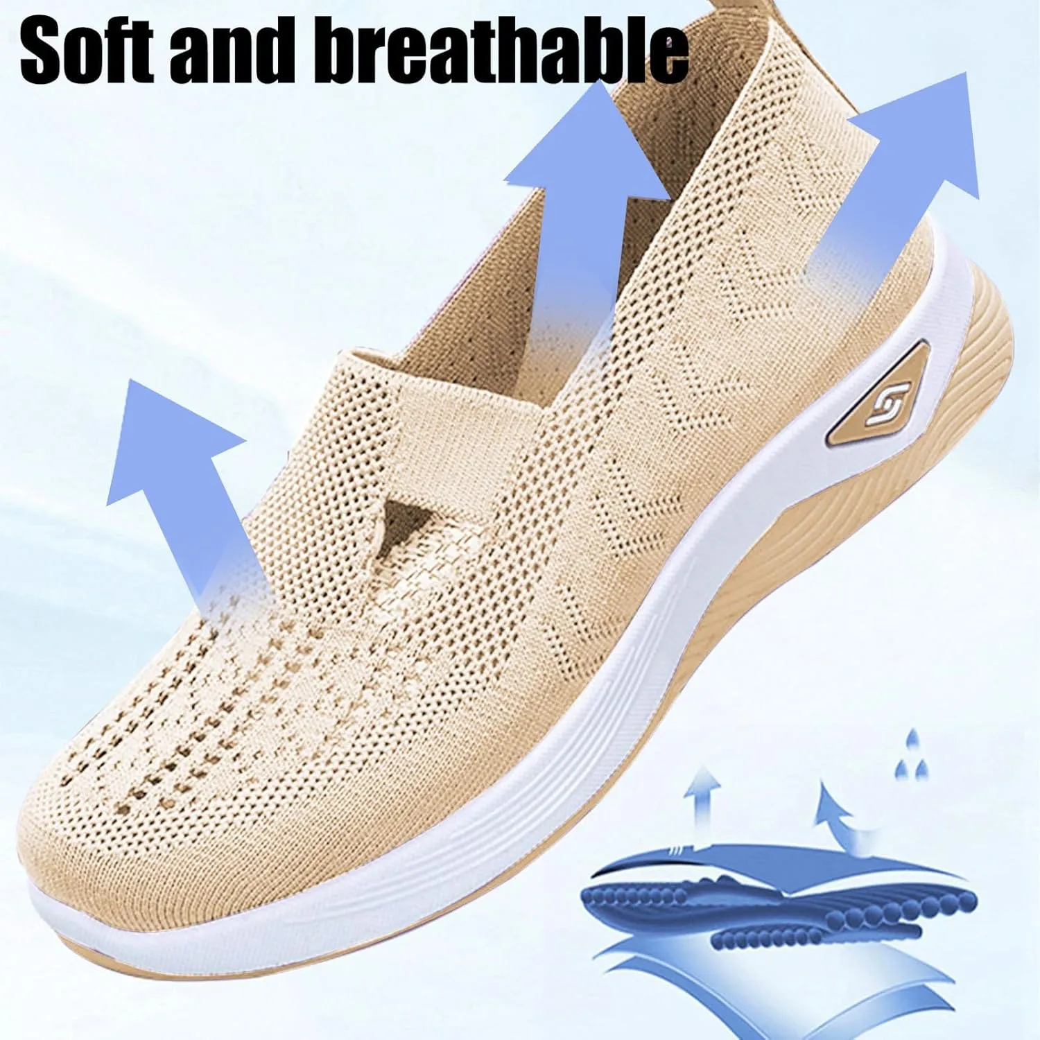 Thatrich Womens Orthopedic Sneakers Slip on Walking Shoes Breathable Soft Woven Shoe Non-Slip Mesh Up Footwear Lightweight Comfortable Arch Support Sneaker