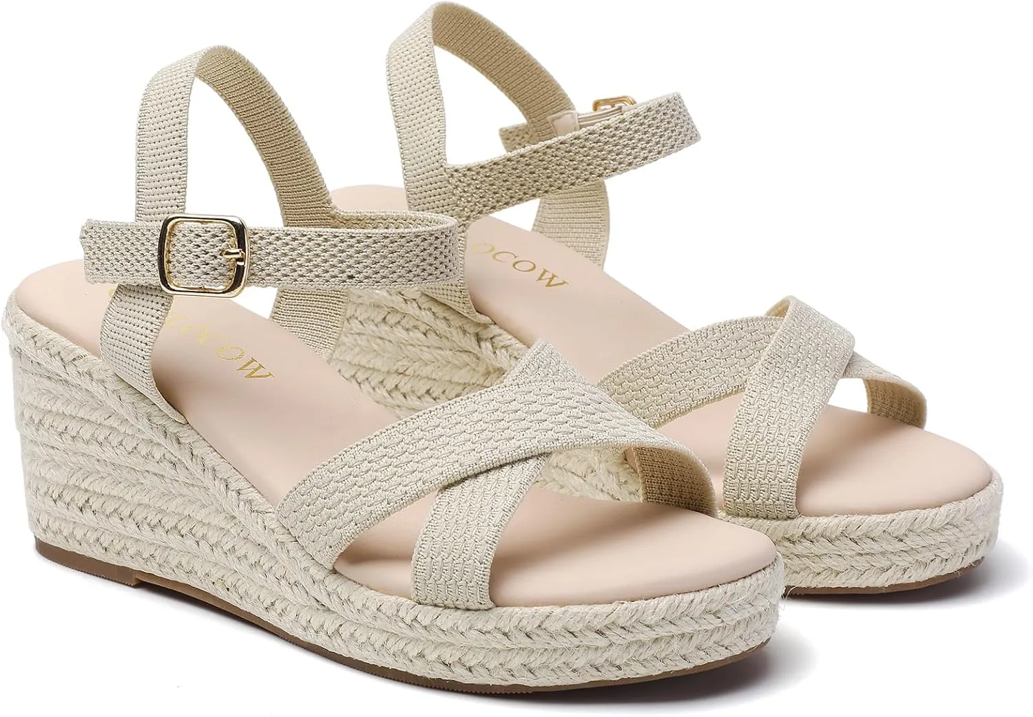 Tilocow Espadrilles Wedges for Women Knit Platform Heels Open Toe Ankle Strap Sandals Beach Casual Dress Shoes