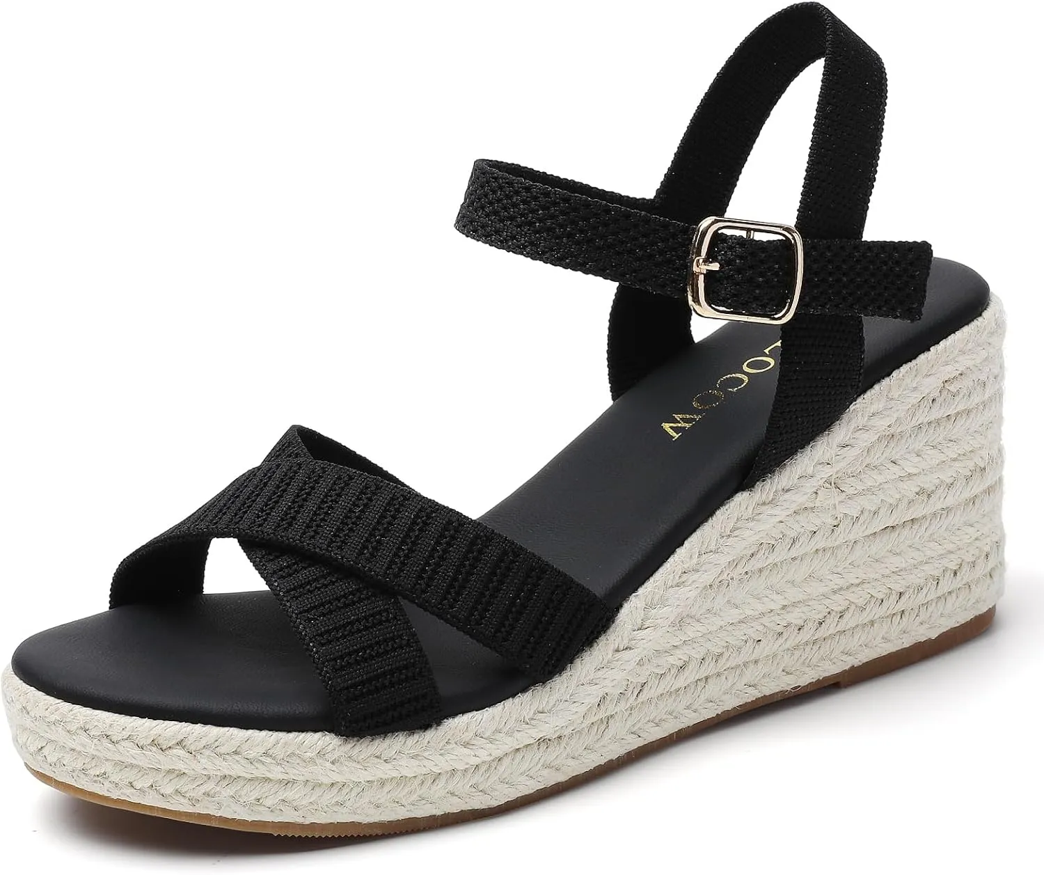 Tilocow Espadrilles Wedges for Women Knit Platform Heels Open Toe Ankle Strap Sandals Beach Casual Dress Shoes