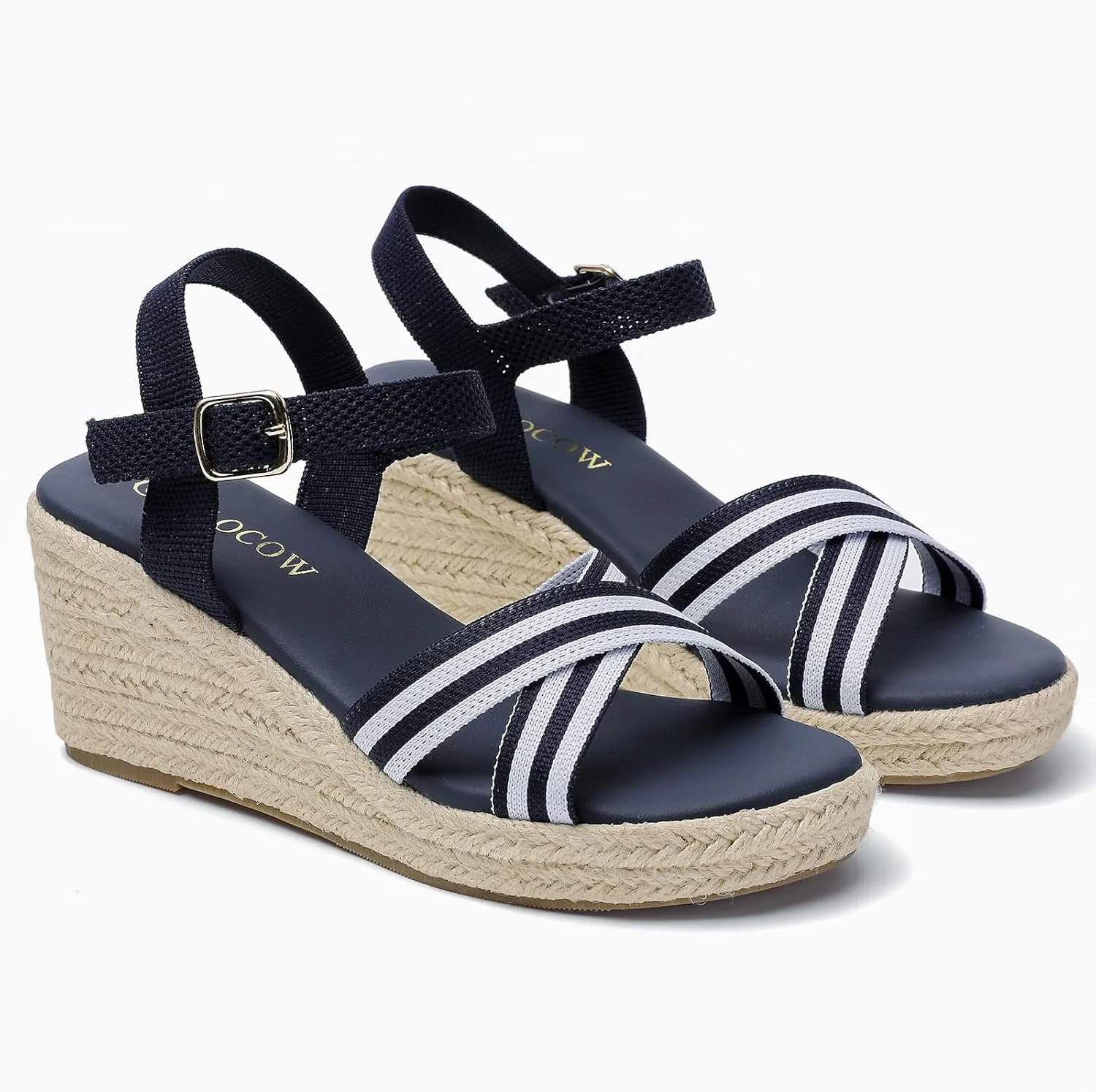 Tilocow Espadrilles Wedges for Women Knit Platform Heels Open Toe Ankle Strap Sandals Beach Casual Dress Shoes