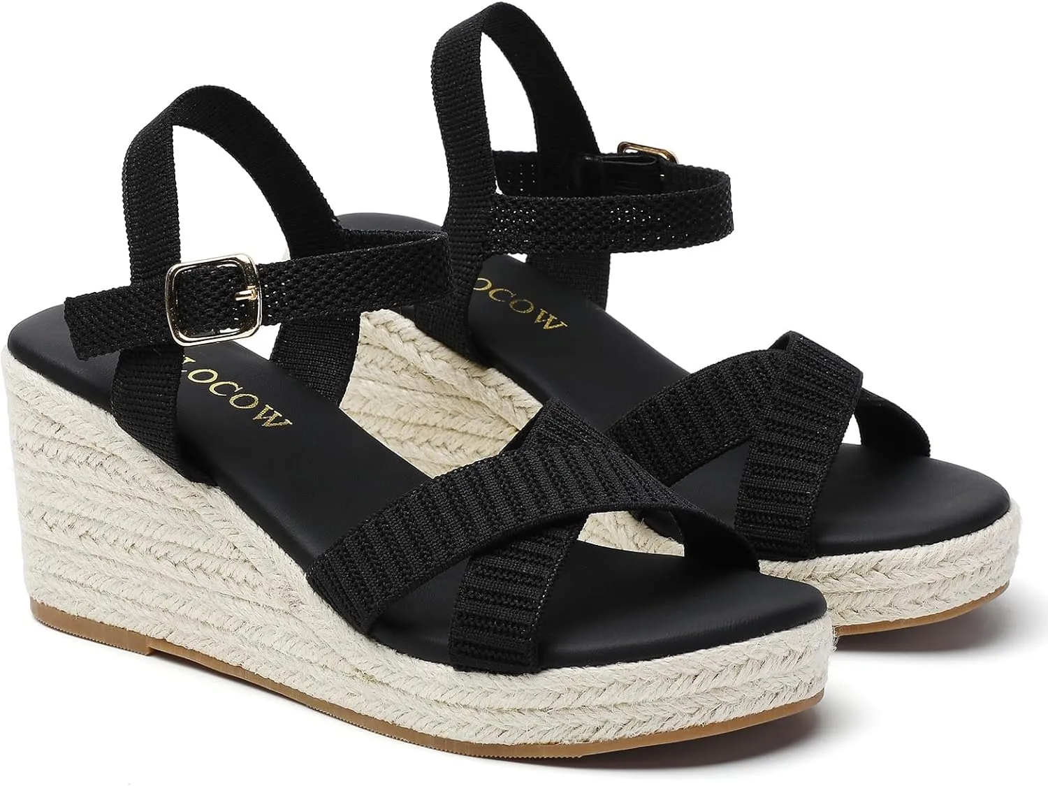Tilocow Espadrilles Wedges for Women Knit Platform Heels Open Toe Ankle Strap Sandals Beach Casual Dress Shoes