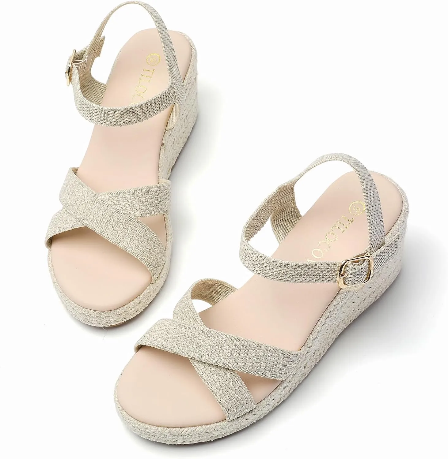 Tilocow Espadrilles Wedges for Women Knit Platform Heels Open Toe Ankle Strap Sandals Beach Casual Dress Shoes