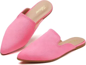 Tilocow Mules for Woman Comfortable Pointed Toe Backless Loafers Flat Mule Business Casual Shoes Slides Slip on
