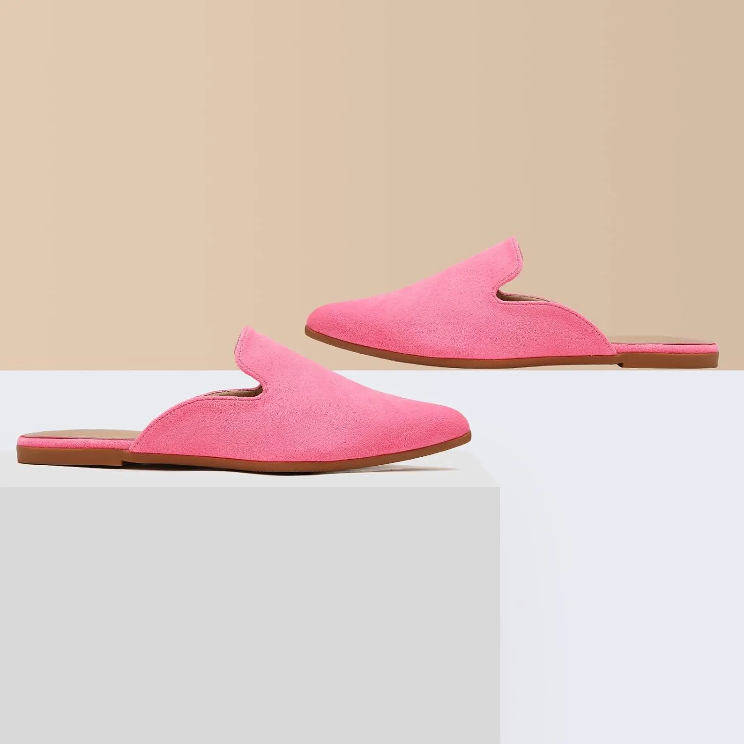 Tilocow Mules for Woman Comfortable Pointed Toe Backless Loafers Flat Mule Business Casual Shoes Slides Slip on