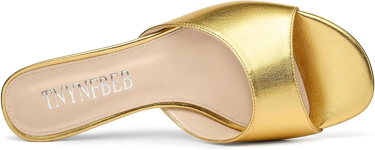 TNYNFBEB Womens Low Kitten Heel Open Toe Sandals Mules Shoes Slingback Prom Party Dress Summer 1.4 Inches Heels