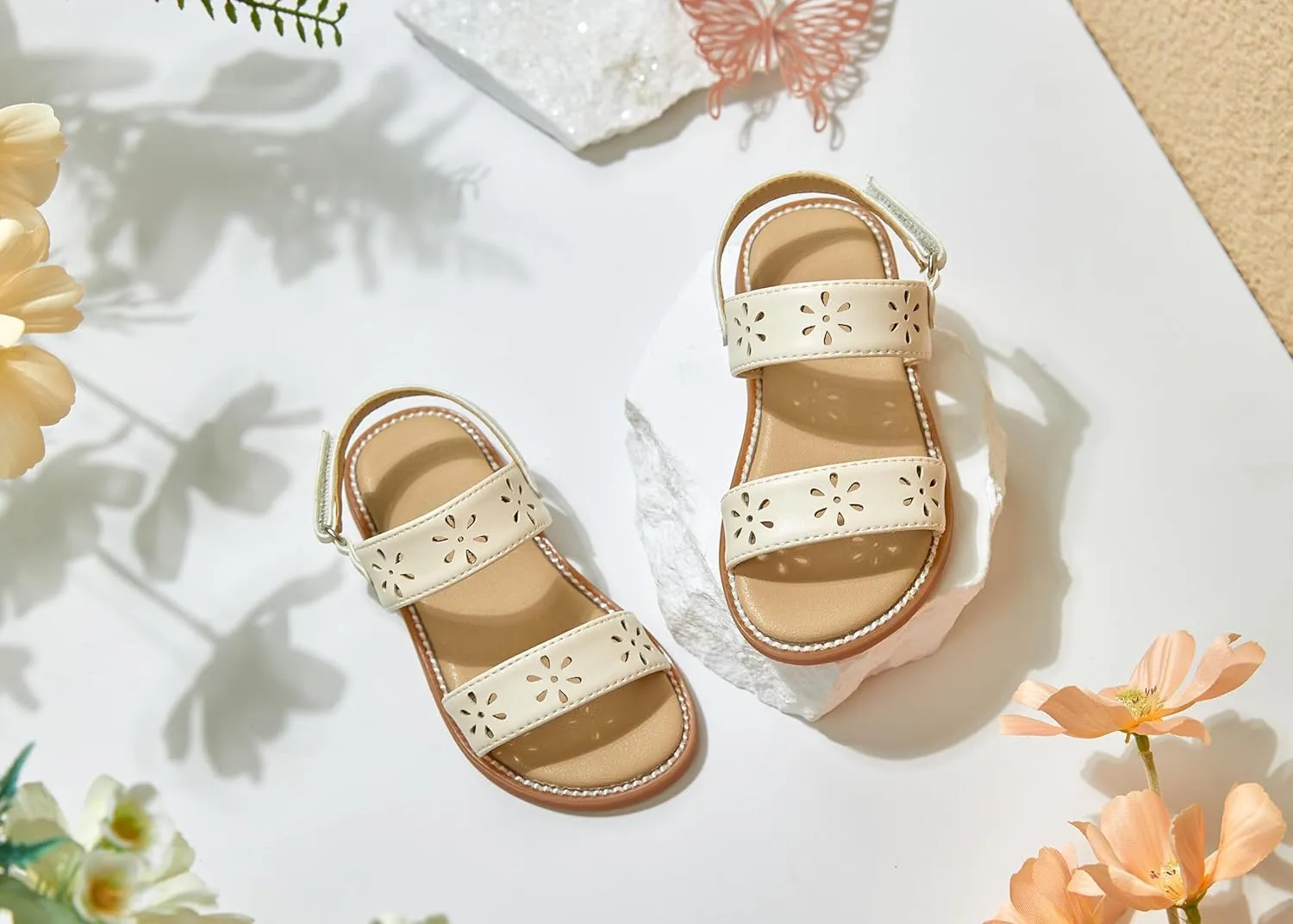 Toddler Girl Sandals - Flower Girl Dress Shoes Open Toe Little Kid Summer Flats