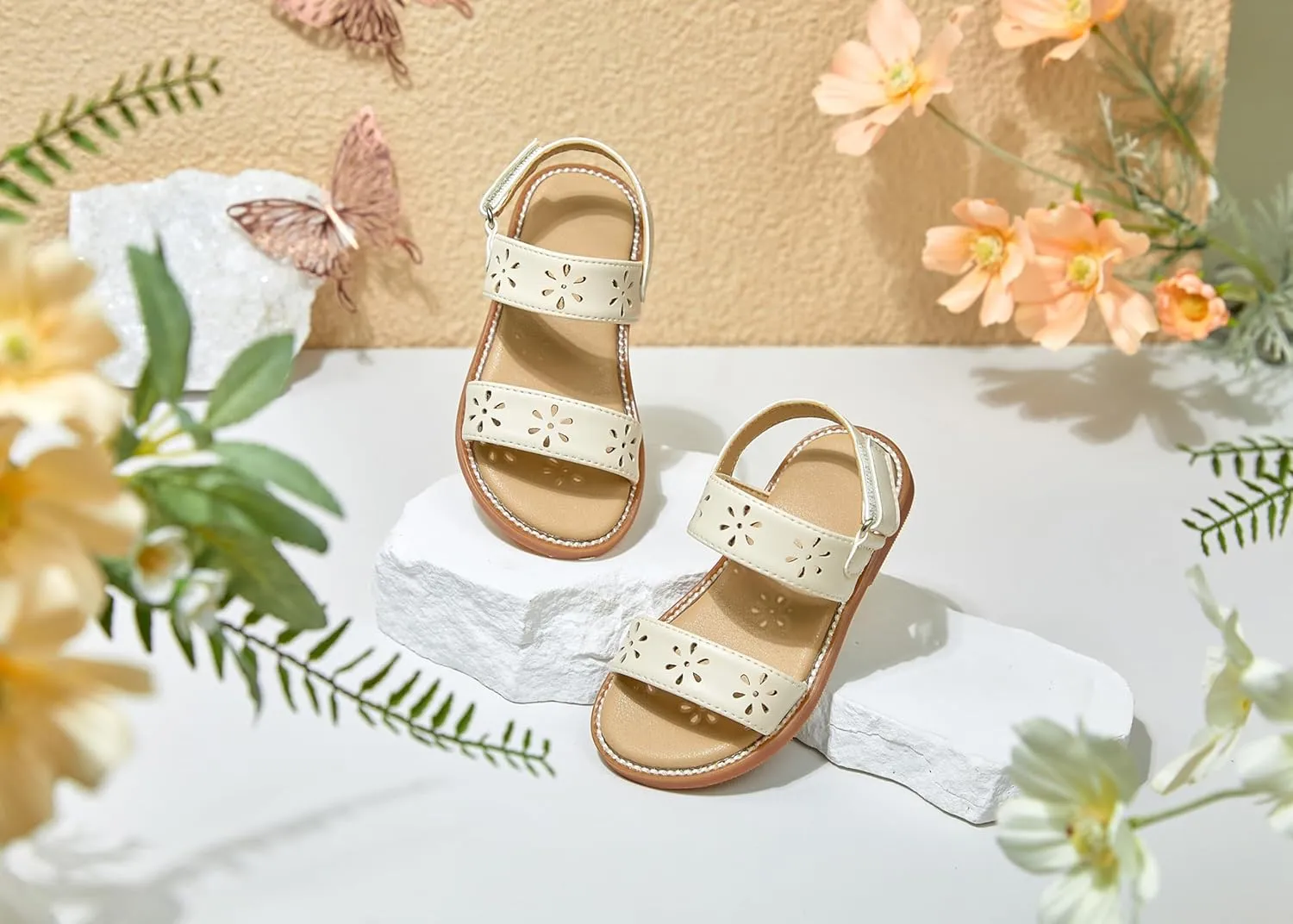Toddler Girl Sandals - Flower Girl Dress Shoes Open Toe Little Kid Summer Flats