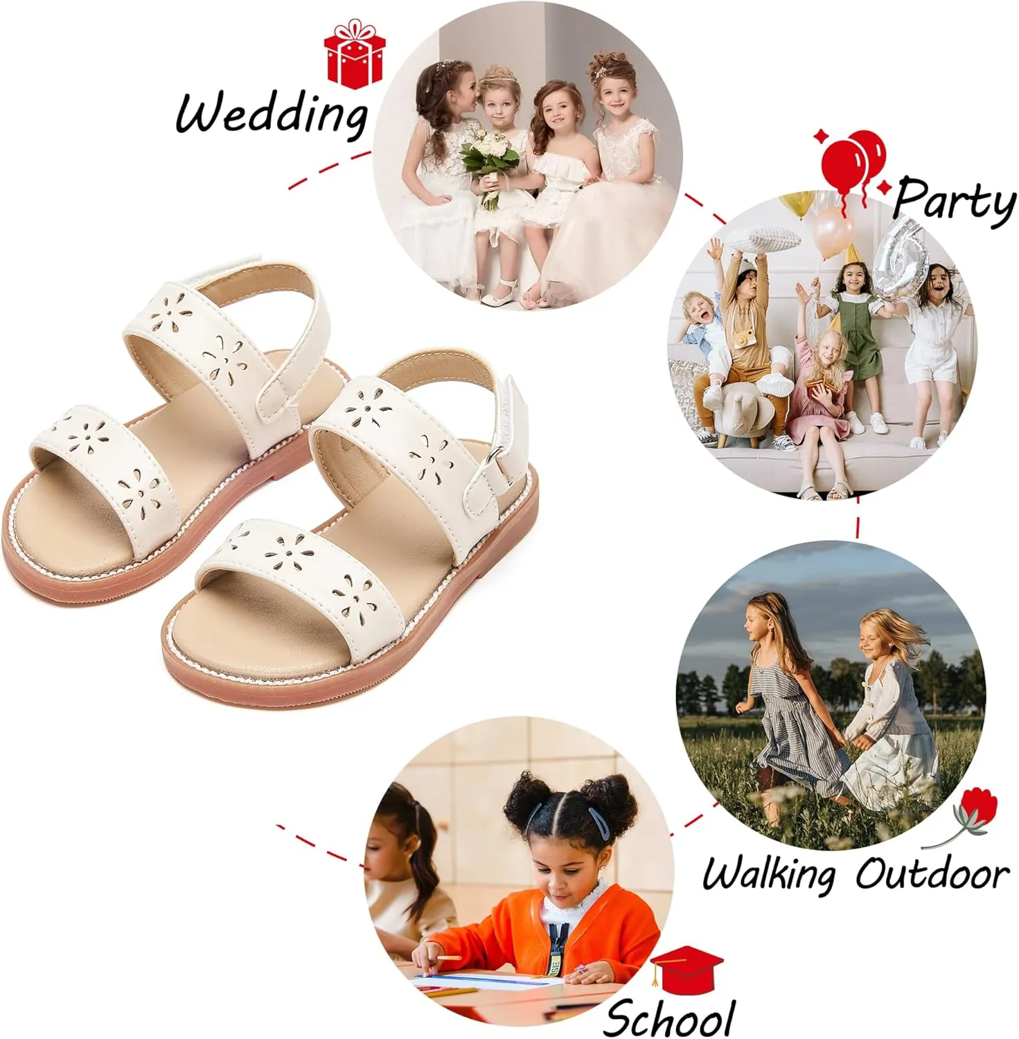 Toddler Girl Sandals - Flower Girl Dress Shoes Open Toe Little Kid Summer Flats