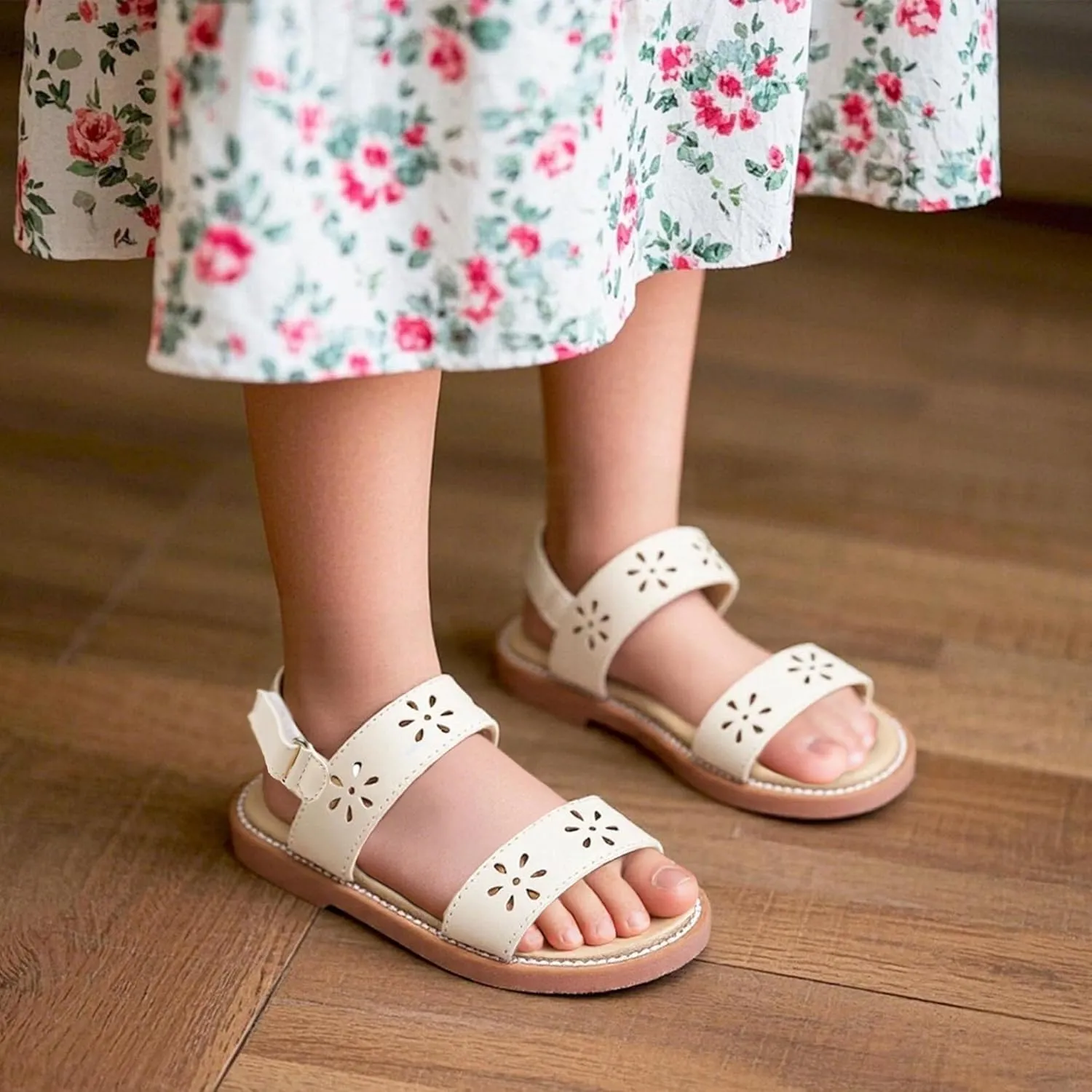 Toddler Girl Sandals - Flower Girl Dress Shoes Open Toe Little Kid Summer Flats