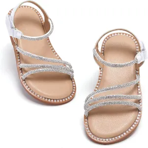 Toddler Girl Sandals - Flower Girl Dress Shoes Open Toe Little Kid Summer Flats